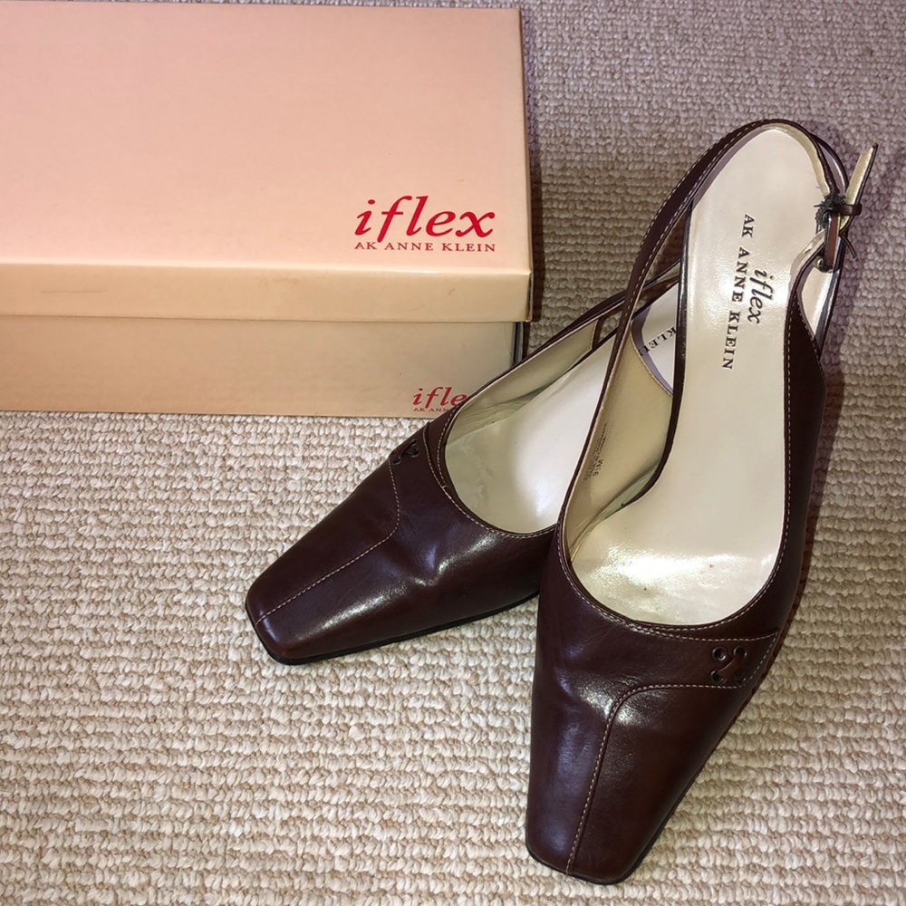 iflex by Anne Klein chocolate brown sling backs
